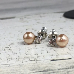 Champagne Faux Pearl & Rhinestone Earrings - Picture 1 of 6