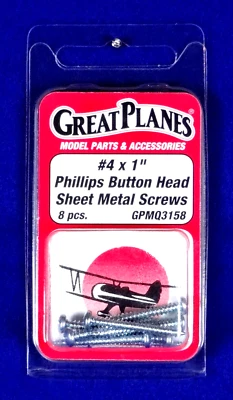 GREAT PLANES #4 X 1" BUTTON HEAD SHEET METAL SCREWS (8)( PART # GPMQ3158 ) - Image 1 of 2