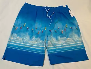 Caribbean Roundtree & York Swim Trunks Mesh Lined 9" Inseam Boat Print.3XT-blue - Picture 1 of 7