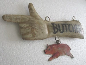 ANTIQUE OLD BUTCHER HAND DIRECTION TRADE ADVERTISEMENT TRADE SIGN , PIG - Picture 1 of 8