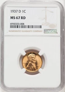 Centavo Lincoln 1937 D NGC MS67 rojo - Imagen 1 de 2