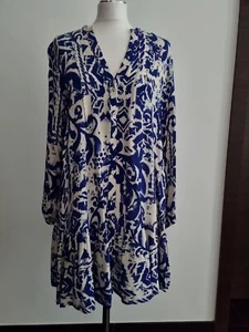 Edles Zara Tunikakleid M Viskose blau-creme gemustert - Bild 1 von 9