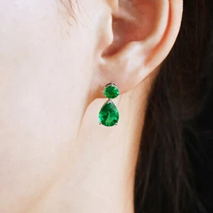 925 Silver Plated Drop Earring Gorgeous Pear Cut Cubic Zircon Wedding Jewelry - Bild 1 von 4