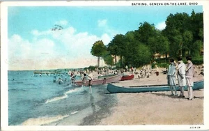 GENEVA ON THE LAKE OHIO 1920s BEACH BATHING CANOEING SWIMMING POSTCARD F4 - Picture 1 of 2