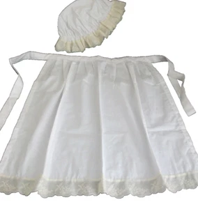 CHILDS WHITE GIRLS WAITRESS APRON PINNY MOP HAT VICTORIAN EDWARDIAN fancydress - Picture 1 of 1