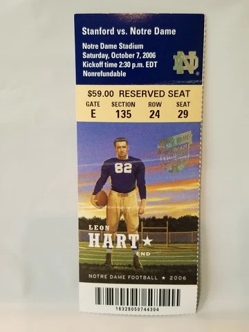 Notre Dame Irish Stanford Cardinal 2006 Football Ticket Stub Leon Hart Heisman Cover