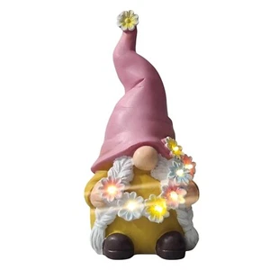 Solar Wichtel Leuchte mit Blumengirlande LED Außen Harz Garten Deko 20cm - Bild 1 von 16