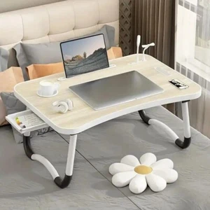 Portable Foldable Laptop Desk with USB Light, Fan, Cup Holder & Tablet – White - Picture 1 of 11
