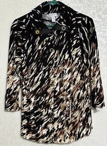 Zenergy by Chico's Ösen Druckknöpfe Jacke Oberteil Animal Print Tasche 100% Baumwolle Gr. 1 - Bild 1 von 5