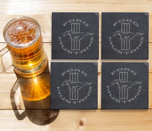 Mustang Logo Slate Coasters Set of 4 Custom Laser Engraved 4 inch Square - Picture 1 of 6