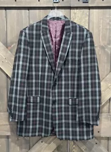 Stacy Adams Mens Blazer Jacket Sport Coat Black Gray Purple Check Size 46L - Picture 1 of 14