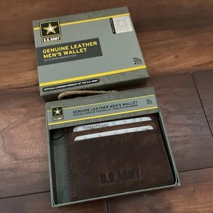 U.S. Armed Forces RFID Men's Genuine Leather Wallet Thin Double Sided Shields - Picture 1 of 8