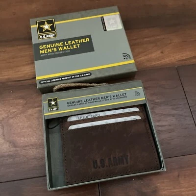 U.S. Armed Forces RFID Men's Genuine Leather Wallet Thin Double Sided Shields - Image 1 of 4