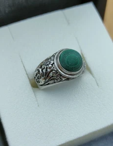 Sowjetischer Vintage Silber 925* Ring mit Malachit, UdSSR Schmuck, Gr. 6 - Bild 1 von 16