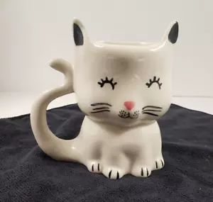 Ceramic Hand Painted Cat Mug 16 oz Large White with Black Ears - Picture 1 of 4