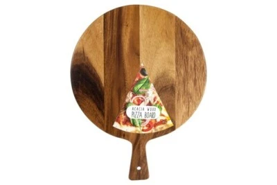  Large Round Wooden Pizza Board With Handle Serving Cutting Apollo Acacia Wood - Image 1 of 3