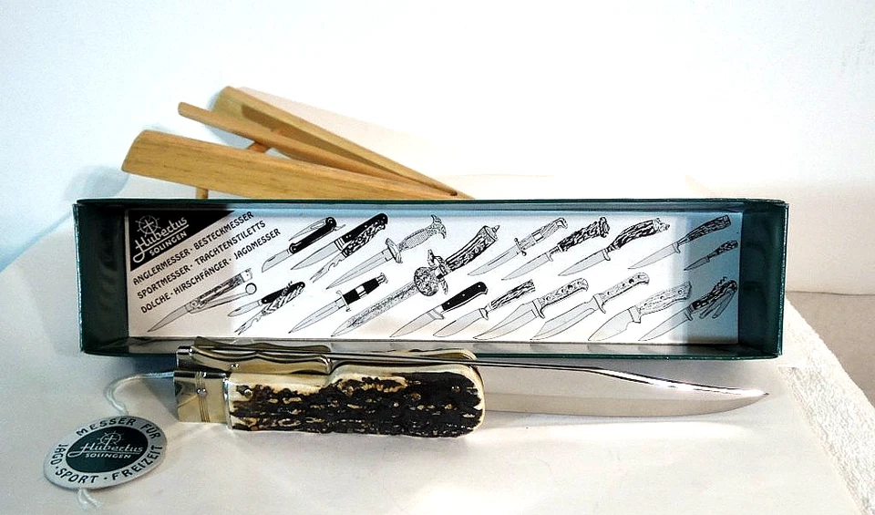 "Hubertus" Large Thumb Lock Folding Folder Gnarly Stag Unused Solingen Germany - Image 1 of 4