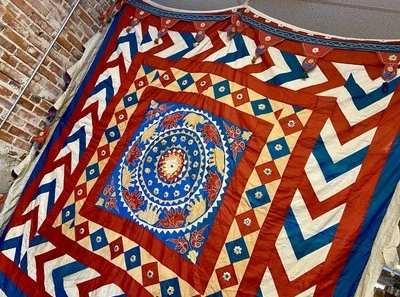 Vintage Indian Textile Wall Decor Large 8 Feet By 8 Feet Shamiana Canopy Tent  - Image 1 of 4