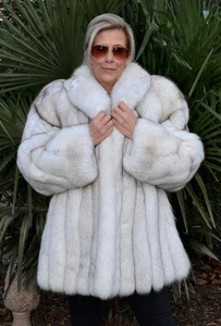 US5596 REAL SHADOW FOX FUR JACKET RANCH FOX COAT SIZE XL - SHADOW FUCHS JACKE - Picture 1 of 22