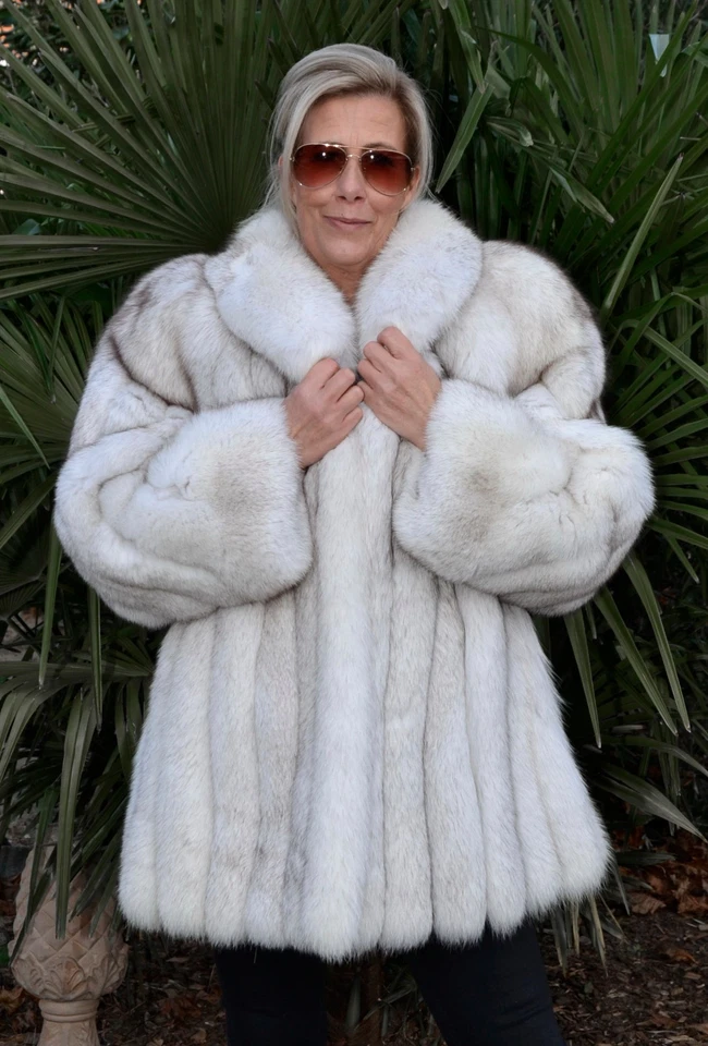 US5596 REAL SHADOW FOX FUR JACKET RANCH FOX COAT SIZE XL - SHADOW FUCHS JACKE - Image 1 of 4