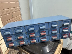 Metal Storage Steel Cabinet 18 Drawer Parts Bin Tools Organizer 34x11 Deep - Picture 1 of 6