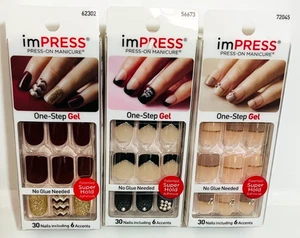 New Impress Glitter Maroon Black Press On Manicure Nails 3 Sets No Glue - Picture 1 of 1