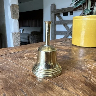 Vintage Brass Small Bell Table Dinner Bell Desk School Church Bell Handle Detail - Image 1 of 4