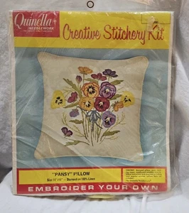 Quinella Needlework Embroidered Pansy Pillow Creative Stitchery Kit - Picture 1 of 8