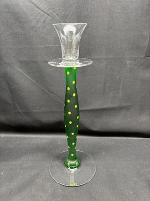 Orrefors "CELESTE POLKA DOT / GREEN" Candlestick ~ Anne Nilsson ~ 11 1/2" Tall - Image 1 of 4