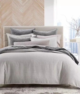 Hotel Collection "Modern Crosshatch" 3 Piece Duvet Set, Linen & Modal, Charcoal - Image 1 of 4