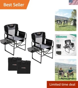X-Large Faltbarer Camping Regiestuhl mit Stauraum & Beistelltisch - Schwarz Grau - Bild 1 von 9