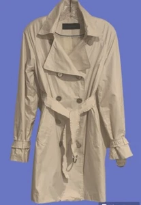 Elie Tahari White Button down Raincoat Jacket Coat removable belt Pockets Size M - Picture 1 of 13