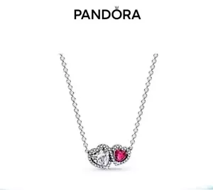 Pandora Elevated Heart Necklace red Cubic Zirconia S925 ALE Silver - Picture 1 of 2