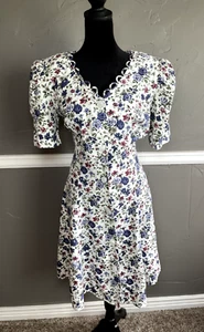 Vintage All That Jazz Size 13/14 Button-Up Puff Sleeve 80's Cottage Core Dress - Picture 1 of 8
