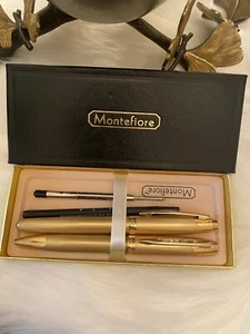 Montefiore Ballpoint Pen Set of 2 Monogramed in Original Box Barely Used - Picture 1 of 6