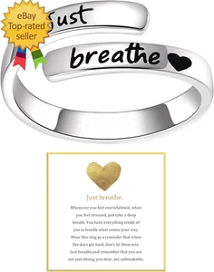 Just Breathe Ring for Women, Adjustable Inspirational Heart Rings Stainless Stee - Picture 1 of 6