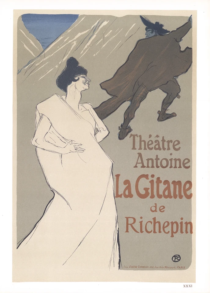Litografía HENRI DE TOULOUSE-LAUTREC La Gitane de Richepin 14,5" x 10,5" 1966 Ar Foto 1 de 1