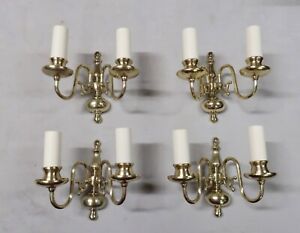 Antique Wall Lights Sconces Dutch Style Set of Four Brass Restored and Rewired