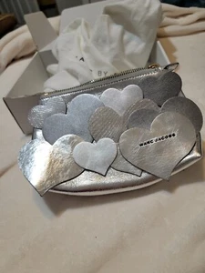 Marc Jacobs Silver Leather Love Clutch Handbag with Heart appliques - Picture 1 of 5