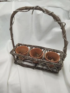Wicker & Wood Rustic Planter With 3 Small Flower Pots - Picture 1 of 3