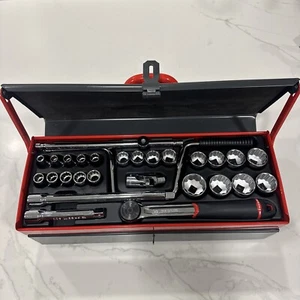 FACOM S.442EP 28 Pc. Metric Set 1/2" Mechanic Socket Set W/ Metal Tool Box New - Picture 1 of 20