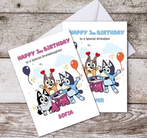 Bluey and Bingo Personalised Happy Birthday Card - Any Age, Choose Size - Picture 1 of 6