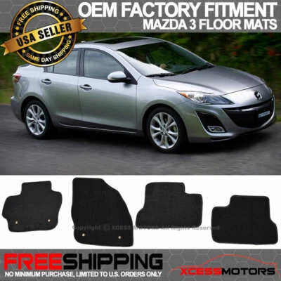 Fits 10-13 Mazda 3 OE Factory Fitment Front & Rear Floor Mats Carpet Black Nylon - Imagem 1 de 3