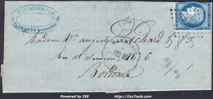 FRANCE N°60A SUR LETTRE CACHET CONVOYEUR DE STATION MARMANDE LIGNE 113 TOUL.BOR. - Picture 1 of 2