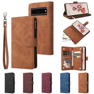 For Google Pixel 7 8A 9 Pro Magnetic Leather Zipper Card Wallet Stand Case Cover - Picture 1 of 32