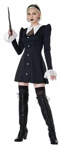 Women's Gothic Black Witch Student Mini Dress Adult Halloween Costume S M L XL - Picture 1 of 4