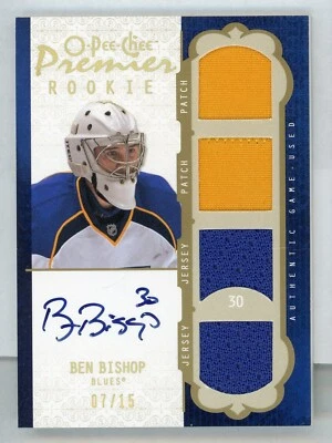 Ben Bishop 2008-09 O-Pee-Chee  Auto Premier Rookie Patch #d 7/15 Blues Read - Image 1 of 4