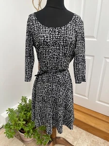 Next Dress UK 12 Black White Monochrome Houndstooth Fit & Flare Skater - Picture 1 of 7