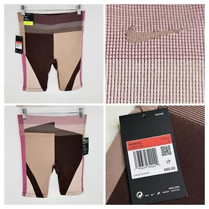 Nike NWT Sculpt Tight Fit High Rise Shorts Size Large Purple Colorblock Training - Picture 1 of 13