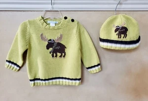 NWT JANIE and JACK boy outfit sweater & hat 3 6 moose pullover baby shower gift - Picture 1 of 5